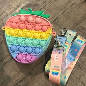 NWOT Pop Fidget Strawberry Purse Zipper Close  Adjustable Strap Pastel